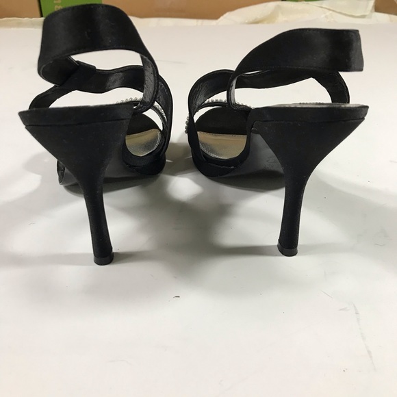 Nina Black Satin + Rhinestone Strappy High Heels - Picture 8 of 13